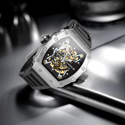 Vista 6 de Reloj mecánico automático para hombre, cronógrafo de lujo, resistente al agua, con esqueleto hueco, reloj de pulsera para hombre, correa