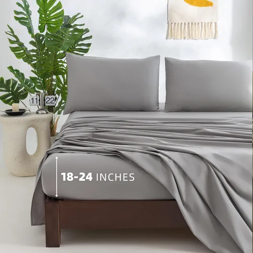 Vista 13 de Sábanas 100% algodón tamaño matrimonial, con bolsillo profundo para colchones de 18 a 24 pulgadas, juego de sábanas de lujo suaves y transpirables