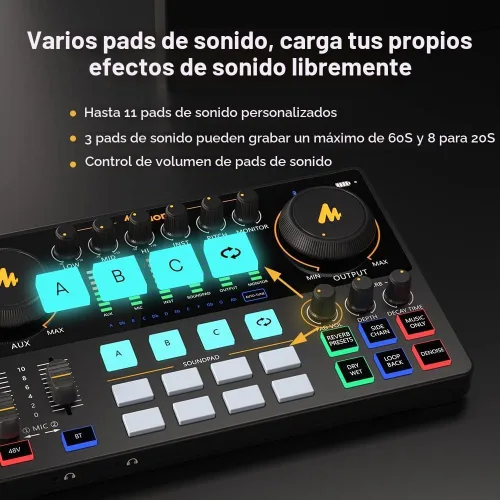 Vista 4 de Interfaz de audio con micrófono de condensador XLR, equipo de podcast-MAONO-MaonoCaster-todo en uno, con preamplificador de micrófono premium
