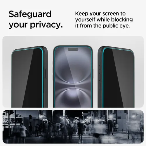Vista 5 de Spigen Protector de pantalla de vidrio templado [GlasTR EZ FIT - Privacidad] Diseñado para iPhone 16 Plus/iPhone 15 Plus [2 unidades]
