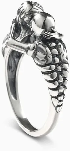 Vista 3 de Jeulia Anillos góticos de calavera negra de plata de ley con diseño de beso de la muerte para mujeres, hombres, parejas, joyería de Halloween