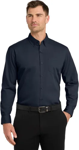 Vista 12 de Port Authority Camisa de popelina sin preocupaciones de manga larga Negro profundo