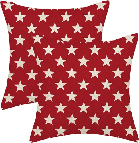 Vista 11 de Juego de 2 fundas de almohada para el 4 de julio, 16 x 16 pulgadas, Día de la Independencia, Día de los Caídos, decoración al aire libre, almohadas