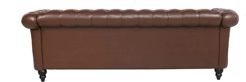 Vista 8 de ONCIN Chesterfield - Sofá de cuero para sala de estar, sofá de 3 plazas, sofá copetudo, piel sintética con brazos enrollados y cabeza de clavo