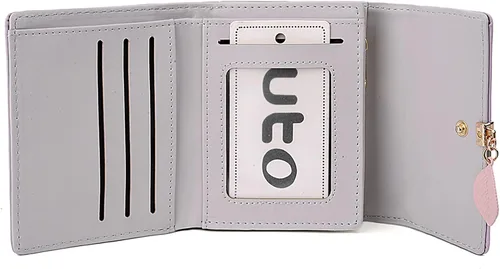 Vista 178 de UTO - Cartera pequeña RFID de piel sintética con dije de hoja, cierre de cremallera y tarjetero.