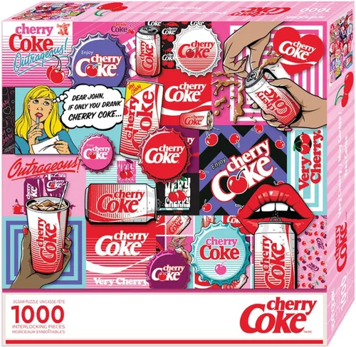 Vista 2 de Springbok Coca-Cola Cherry Coke - Rompecabezas de 1000 piezas para adultos, piezas de corte único, fabricado en Estados Unidos Coca-Cola Cereza