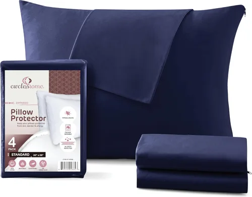 Vista 50 de CirclesHome Juego de 4 protectores de almohada estándar con cremallera, fundas de almohada transpirables 100% algodón, protegen las almohadas