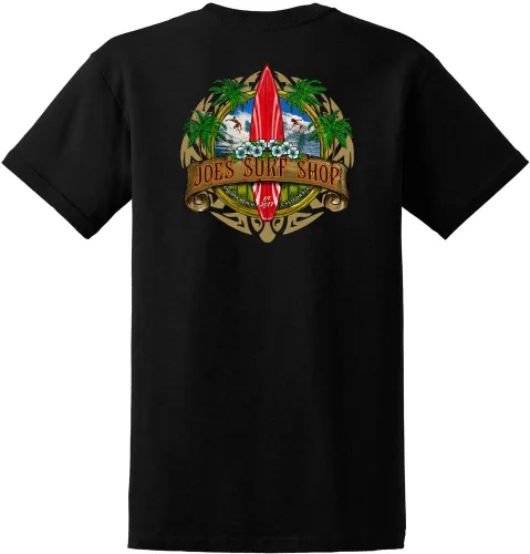 Vista 23 de Joe's Surf Shop - Camisetas de algodón pesado con gráficos en tamaño regular, grande y alto Logotipo de Longboard Ash / Sand
