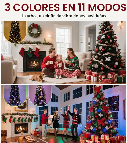Vista 7 de DWVO Árbol de Navidad preiluminado de 7.5 pies con 350 LED de doble color Negro