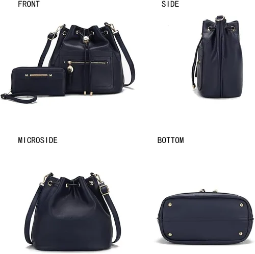 Vista 5 de MKF Collection Bolso bandolera para mujer, bolso de hombro con cordón, bolso de mano de moda con cartera de muñeca