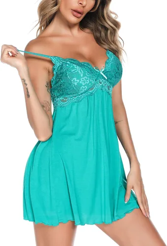 Vista 4 de klier Camisón para mujer Modal Chemise Lencería Camisón Completo Slips Lace Sleep Dress