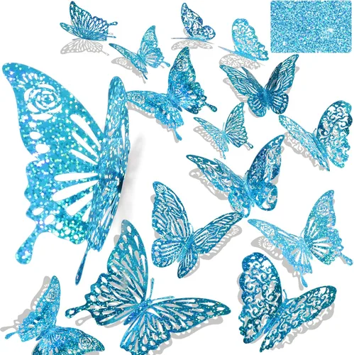 Vista 7 de 60 calcomanías 3D iridiscentes de mariposa dorada para decoración de pared Dorado