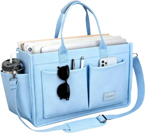 Vista 9 de Bolso de lona para mujer con bolsillos, bolso cruzado para portátil de trabajo, bolso de hombro para todo lo demás, bolso de lona para todos