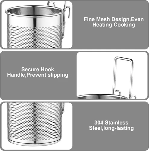 Vista 6 de Cesta coladora de fideos, colador de pasta de acero inoxidable de malla fina con asa, versátil cesta de fideos de cocina para cocinar y freír
