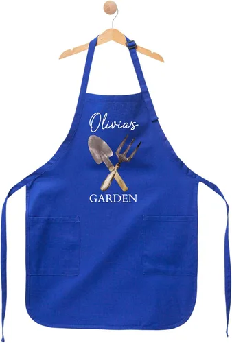 Vista 5 de Delantal de jardín personalizado con nombre: delantal de jardinería personalizado para mujeres, hombres y niños, delantal ajustable hecho a mano