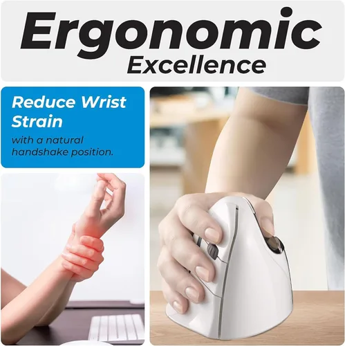 Vista 2 de Evoluent Inventor del mouse vertical - VM4RB Ratón vertical ergonómico blanco Bluetooth para Mac, mano derecha Med a grande, esculpido para mayor