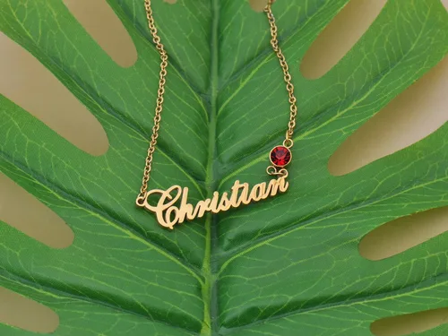 Vista 2 de HUAN XUN Collar personalizado con 2 nombres con colgante de piedra natal
