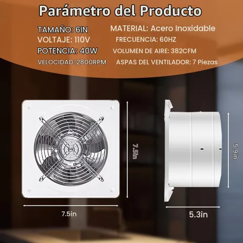 Vista 3 de Ventilador de escape de 6 pulgadas con controlador de velocidad, ventilador de ventilación de montaje en pared