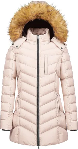 Vista 21 de CREATMO US Abrigo de invierno con capucha para mujer, impermeable, cálido, largo acolchado, parka Azul (Acid Blue)