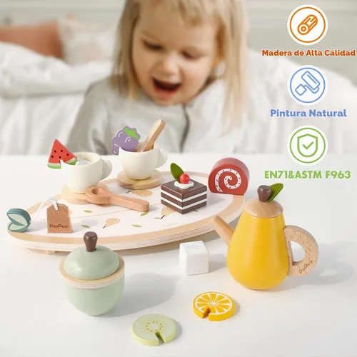 Vista 4 de PairPear Juego de té para niños pequeños de 3 a 5 años, juego de té