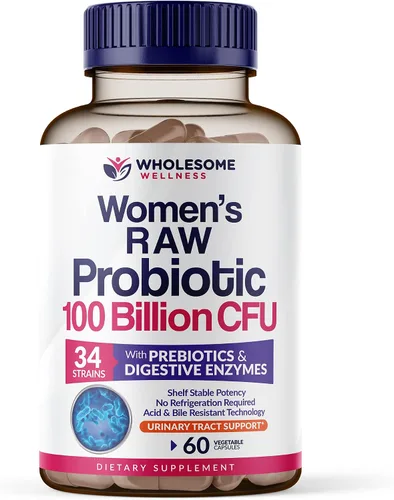 Vista 2 de Wholesome Wellness Probióticos crudos formulados por el Dr. para mujeres, 100 mil millones de UFC + enzimas digestivas 1000 mg más prebióticos