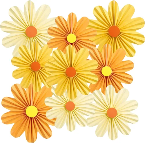 Vista 9 de SUNBEAUTY Abanicos de papel dorados y negros para fondo de fiesta de té, boda, primavera, cumpleaños, aula, baby shower, Halloween, decoración