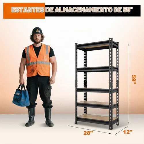 Vista 3 de Big RED Estantería de almacenamiento, 5 niveles ajustables, estantes de garaje de metal resistente/estante de utilidad para cocina, despensa