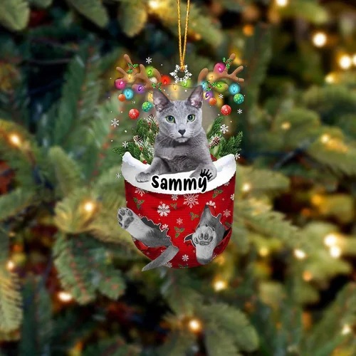 Vista 46 de Adorno personalizado de gato de rizo americano, adorno personalizado con nombre de mascota, colgante acrílico plano impreso en 2D, Papá Noel y gato