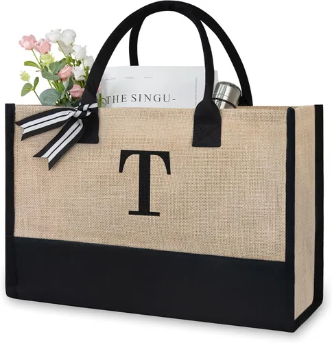 Vista 504 de TOPDesign Personalized Initial Canvas Beach Bag, Monogrammed Gift Tote Bag for Women