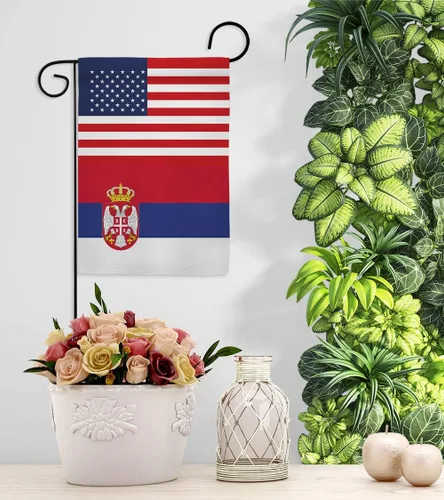 Vista 9 de Bandera de la Amistad de la Copa del Mundo de Serbia de Estados Unidos, asta de bandera de arte de pared para exteriores, decoración al aire libre