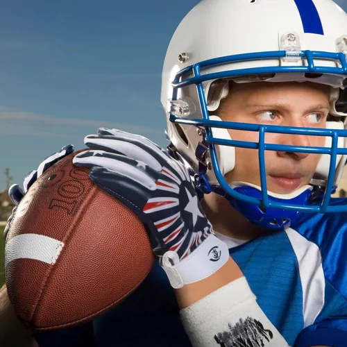 Vista 6 de Guantes de fútbol americano para niños, guantes receptores de fútbol americano juvenil, excelente agarre con silicona adhesiva, antideslizantes
