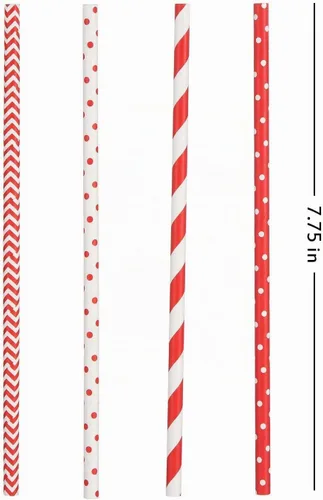Vista 2 de ALINK Pajitas de papel rojo biodegradables a granel – 100 puntos/rayas/ondas pajitas para bebidas, Navidad, vacaciones, cumpleaños, boda