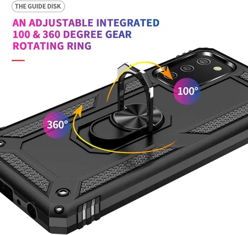 Vista 3 de Funda para Galaxy A02S con protector de pantalla HD, [grado militar] anillo de montaje en coche, soporte híbrido de policarbonato duro, TPU suave, a