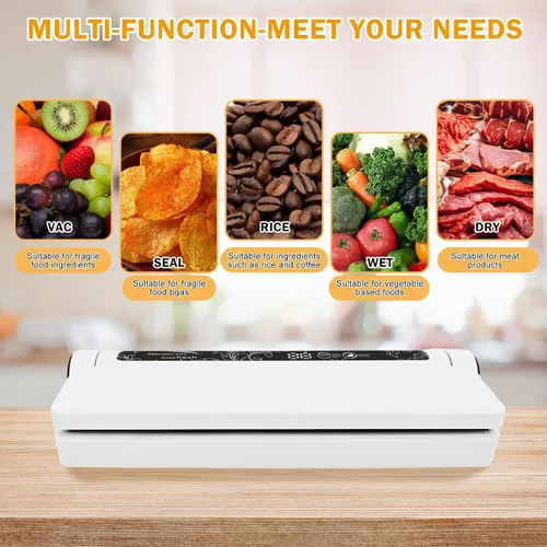 Vista 4 de Máquina selladora al vacío para alimentos, succión fuerte de 75 KPA, modos húmedo/seco, 20 bolsas de sellado al vacío para alimentos, temporizador