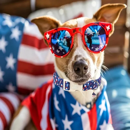 Vista 458 de Collar para perros del 4 de julio, collares patrióticos azules para cachorros y perros pequeños, ligero y ajustable 1776 collares para cachorros