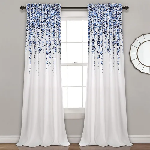 Vista 23 de Lush Decor Cenefa para ventana con flores que lloran, filtro de luz, azul y gris
