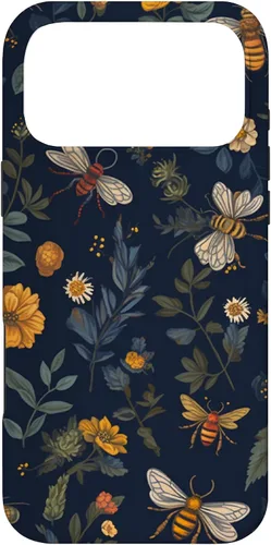 Vista 22 de Bees and Wildflowers on Dark Blue Funda para iPhone 17