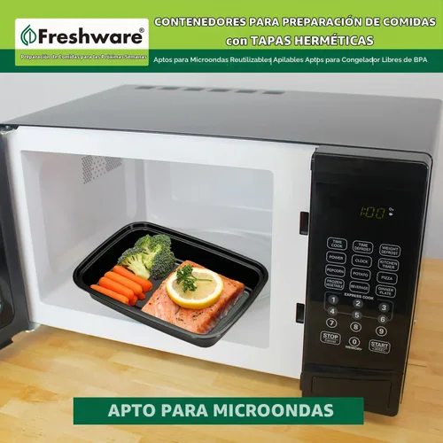 Vista 6 de Freshware - Recipientes para comida [50 unidades] con 1 compartimento y tapas, contenedores para almacenamiento de alimentos, caja Bento, sin BPA