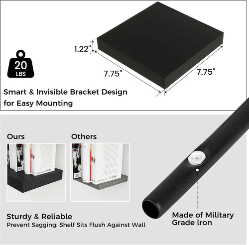 Vista 3 de Estantes flotantes cuadrados para pared de 8 pulgadas de ancho x 8 pulgadas de profundidad x 1.2 pulgadas de alto, pequeños estantes de pared