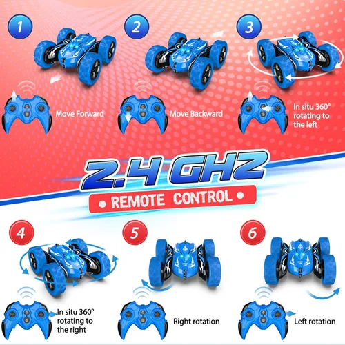 Vista 7 de Excitobo Coche de Control Remoto, Coches RC para Niños de 4, 5, 6, 7, 8, 9, 10, 11, 12 Años, Coche RC de Derrape 4WD Recargable con Doble Cara