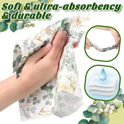 Vista 5 de Spiareal - 120 servilletas de papel verde de 3 capas desechables para invitados, toallas de mano para baño, hojas de eucalipto verdes, servilletas