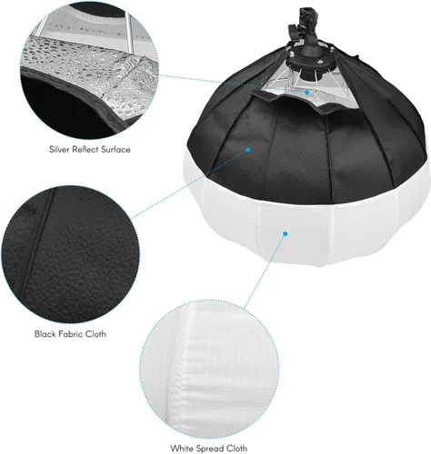 Vista 6 de Andoer 19.7 in/19.7 pulgadas linterna softbox esférica plegable caja suave de instalación rápida con enchufe E27 bolsa de transporte para estudio
