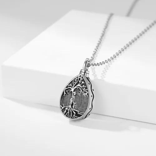 Vista 102 de Collar con colgante de urna de cenizas de cremación y árbol de la vida para mujer, plata de ley US1