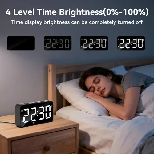 Vista 4 de Reloj despertador digital enchufable con batería de reserva recargable para dormitorios, sala de estar, estudio, reloj de noche ruidoso con función