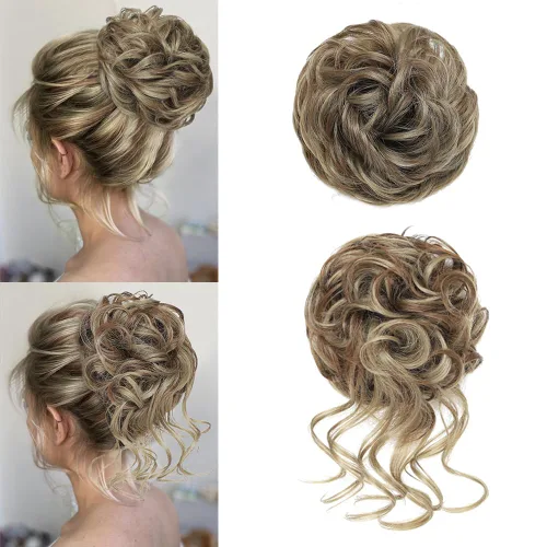 Vista 27 de KETHBE Moño desordenado, extensión de moños de pelo despeinado, banda elástica para el cabello, moño rizado para mujeres (negro)