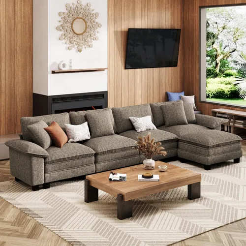 Vista 55 de Sofá seccional en forma de U de 123 pulgadas con cojines tipo nube, juego de sofá modular de asiento profundo con 5 asientos y 2 otomanos, brazos