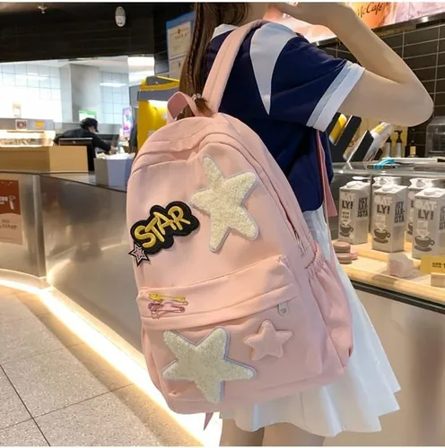 Vista 6 de Linda mochila para mujeres y hombres, diseño Kawaii Y2K moderno colorido Harajuku senderismo mochila de viaje mochila estética mochila, Estrella