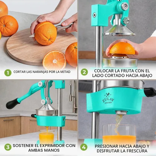Vista 4 de Zulay Kitchen Exprimidor de hierro fundido, exprimidor de naranja resistente con coladores desmontables para una fácil limpieza, prensa de cítricos