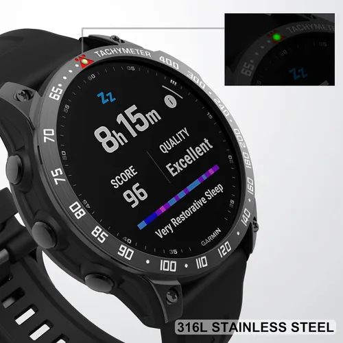 Vista 2 de Anillo de bisel compatible con Garmin Fenix 7 Sapphire Solar/Fenix 7 Solar, anillo de bisel de acero inoxidable, cubierta adhesiva antiarañazos
