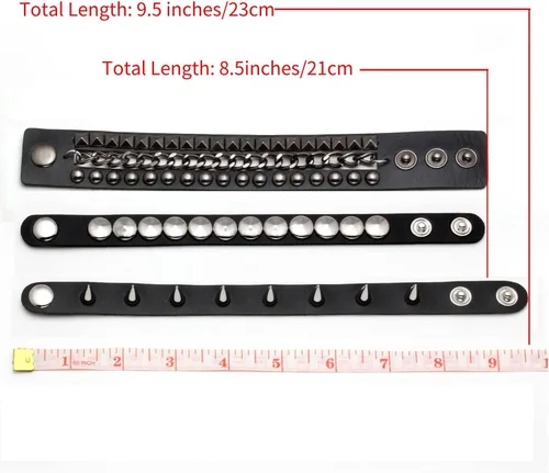 Vista 7 de MILAKOO 3 unids hombres tachonado brazalete remaches pulsera cuero remaches pulsera